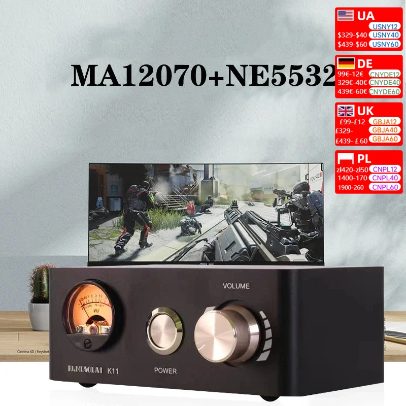 Nvarcher MA12070 HiFi Amplifier Class D  80W×2 Stereo Home High Power Audio  With VU Meter  Supply