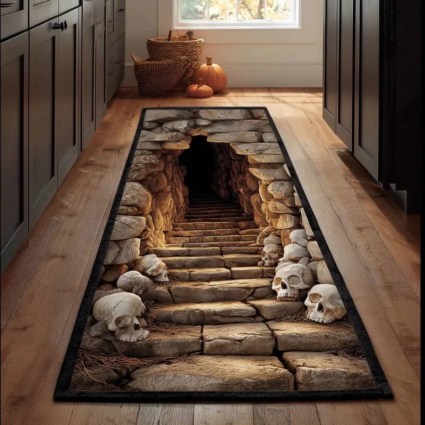 Abyss Staircase Skeleton Illusion Runner Rug - Ancient Tomb 