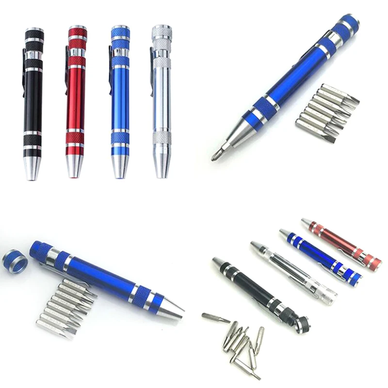 Multifunções bolso Precision Mini chave de fenda, Ferramentas manuais Kit, Pen Repair, 8 em 1, 11 centímetros