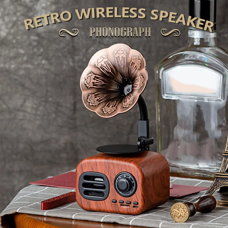 Retro Bluetooth-compatible Speaker Portable Mini Wireless Gramophone Speaker With TF Slot Mini Speakers Travel Music Player