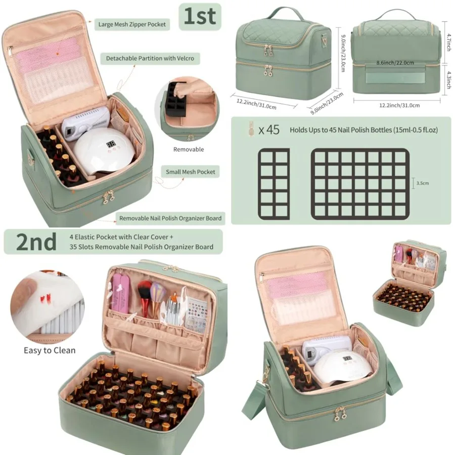 

Nail Polish Organizer Case, Nail Supplies Storage Box Holds 45 Bottles Nail Polish & Nail Lamp, Travel Nail Tech Carrying Case, Nail Kit Bag For Nail Stuff & Manicure Tools