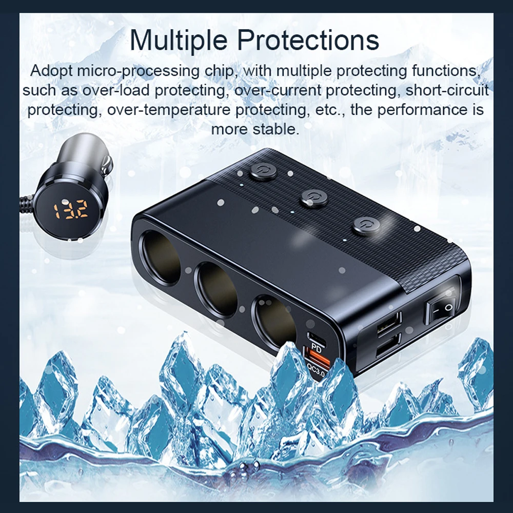 Auto Chargers 128W Pd + Qc3.0 Snel Opladen Adapter Power Splitter 12-24V Met 4usb Poorten Volatge Display On-Off Schakelaar Voor Auto Suv