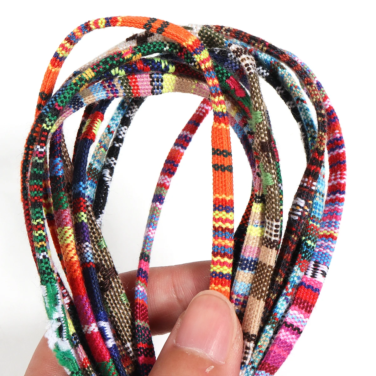 5 Yards/Lot 5 mm flache Baumwollschnüre, handgefertigt, bunt, im Ethno-Stil, für Schmuckherstellung, DIY, Nähen, Basteln, Armband-Zubehör