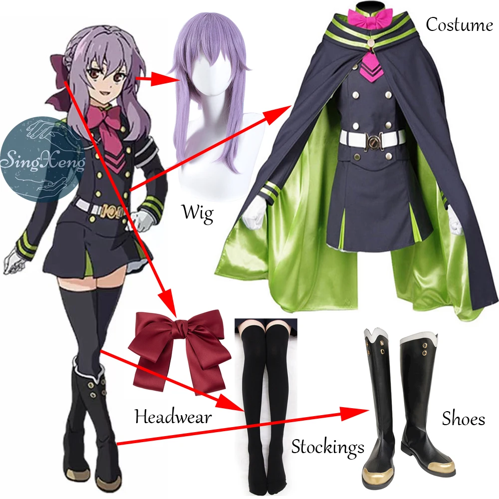 SingXeng Anime Seraph of the End Owari no Serafu Hiiragi Shinoa Cosplay Costume Women Girl Fancy Skirt Military Uniform Suit