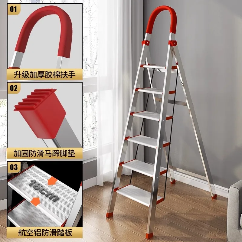 Ladder Household aluminum alloy herringbone ladder Folding ladder Indoor multi-functional telescopic thickened seven or eight