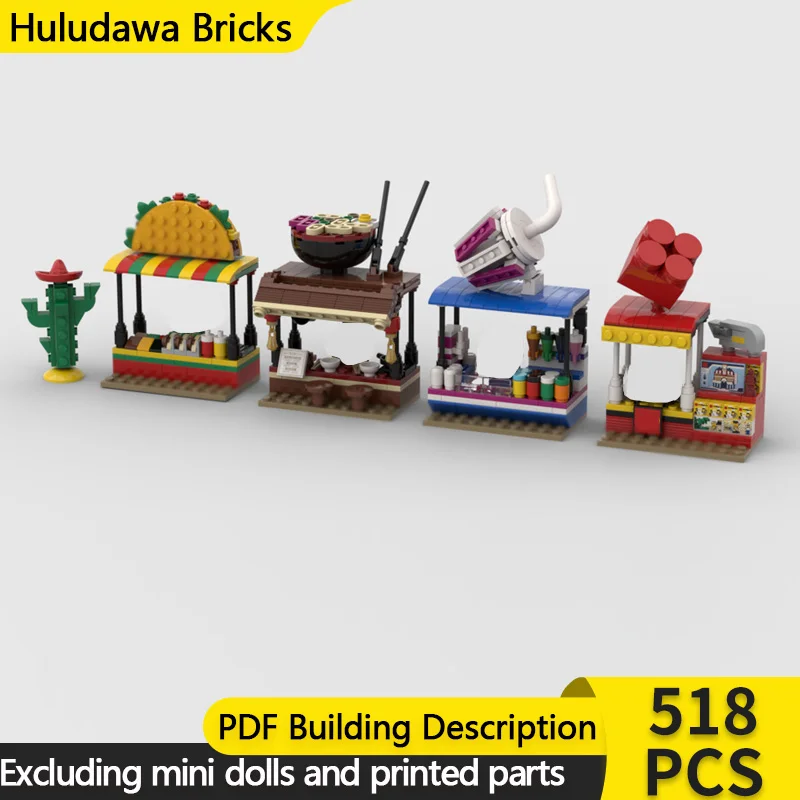 

City Street View Model MOC Building Brick Small Market Stalls Modular Technology Children Holiday Gifts Assemble Toys Suit