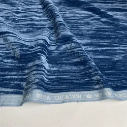 Velvet Pleated Fabric Sea Blue Suit Pants Set Polyester Cotton Material Diy Sewing Cloth Fashion Wholesale By The Meter
