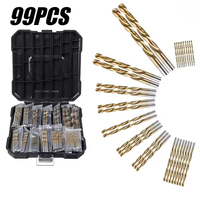 99pc Boxed Straight Handle Twisted Head High Speed Steel Coated Titanium 1.5-10mm Punching Tool Set