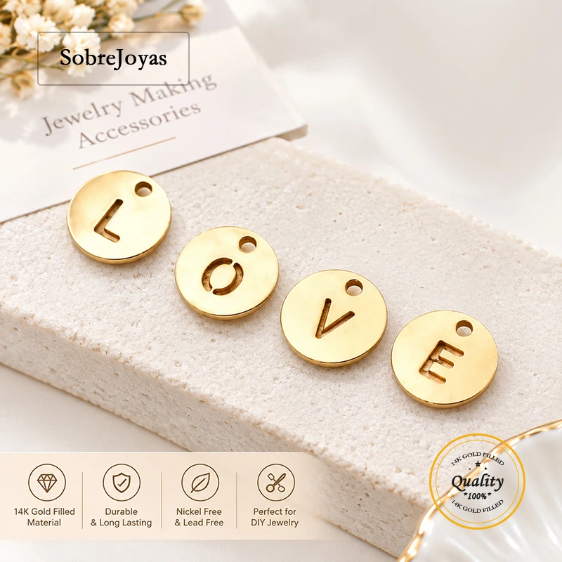 14K Gold Filled 6MM round 'A to Z' Letter Charm Hypoallergenic Jewelry Accessory for DIY Necklace