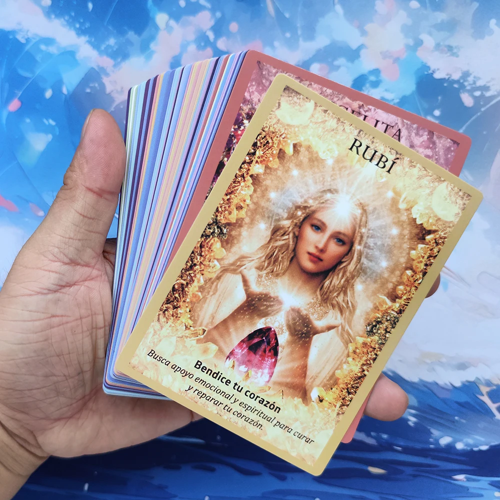 Crystals and Angels Oracle Cards in Spanish 44 Cards 12X8.7Cm with Hard Box and Pdf Manual