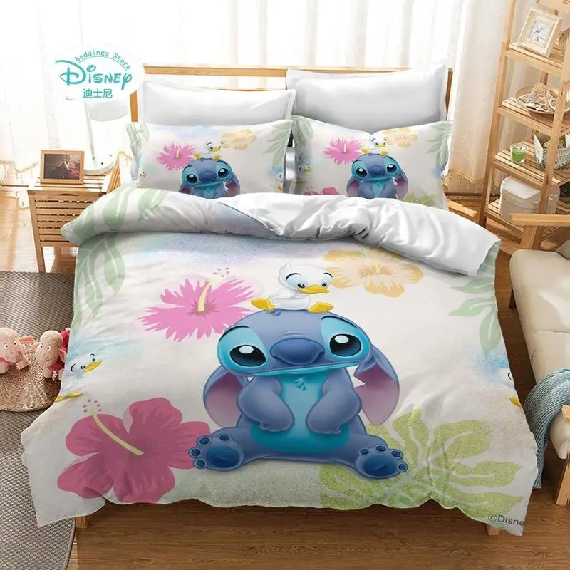 Imagem -04 - Conjunto de Cama Disney Stitch para Crianças Colcha de Desenhos Animados Solteiro Gêmeo Completo Rainha King Size Capa de Edredão Cama Infantil