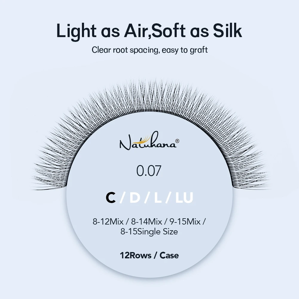NATUHANA طرف واحد 2D YY جلدة حجم مسبق الصنع مروحة رمش ملحقات C/D/L/LU حليقة الطبيعية لينة 2D YY الفردية كاذبة رمش
