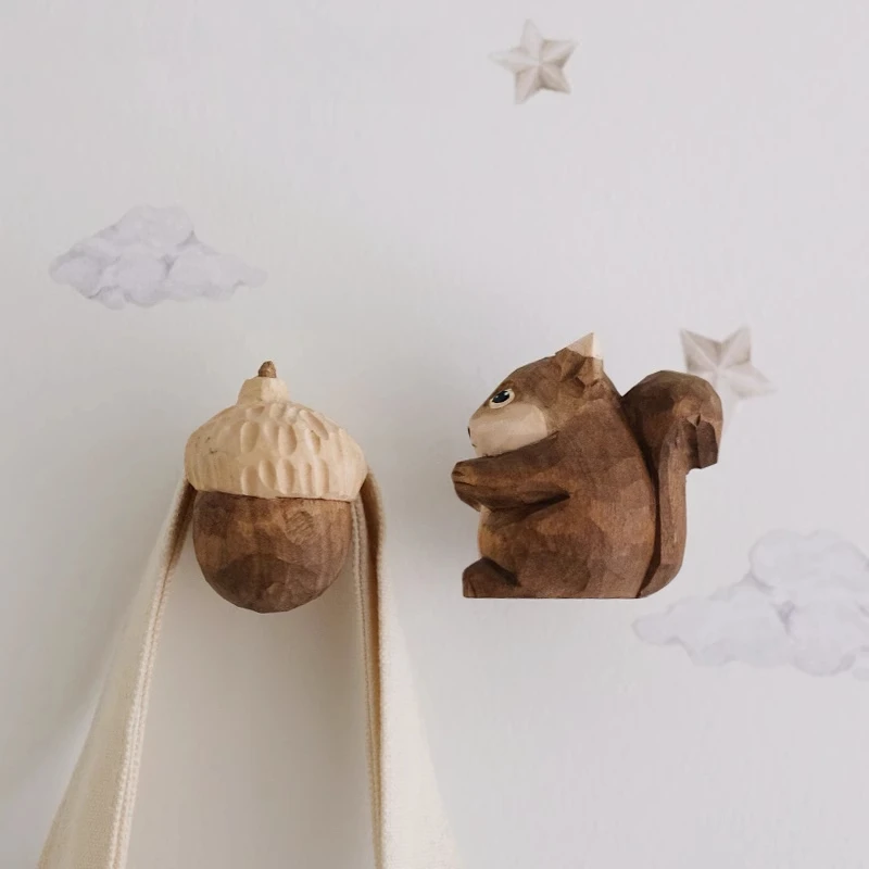후크 캐비닛 도어 핸들, 다람쥐 솔방울 귀엽고 창의적인 나무, 수제 원목 장식 어린이 방