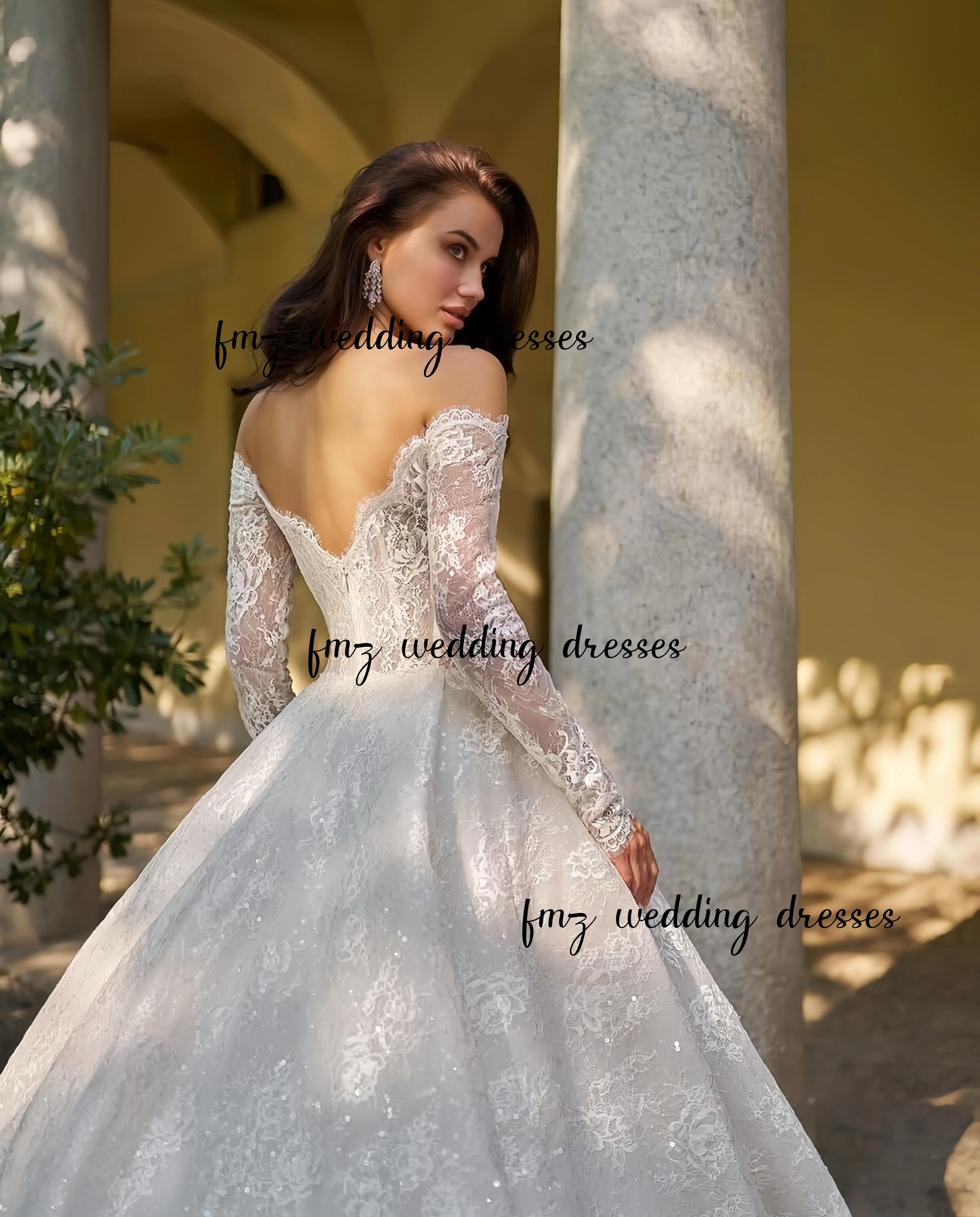 Suknia ślubna z koronką, długim rękawem i dekoltem na zamówienie, elegancka, Estidos de novia amanda novias amanda novias official