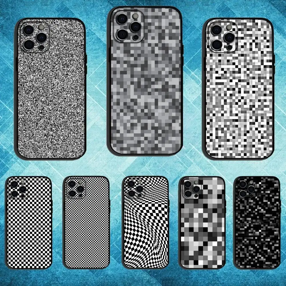 

Art Mosaic Black White Phone Case For iPhone17,16,15,14,13,12,11 Plus,Pro Max Soft Black Cover