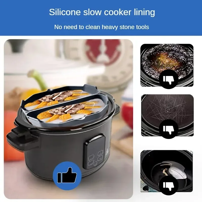 Silicone Crockpot Divider Slow Cooker Divider Liner Reusable Divider Leakproof Dishwasher Safe Cooking Liner Kitchen Accessories