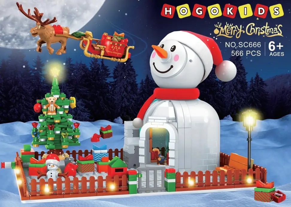 HOGOKIDS คริสต์มาส Santa House Building ชุด LED-Wintertime Snowman Building Block ชุด Xmas Tree Decors ของเล่นสําหรับวัยรุ่น Kid6 +