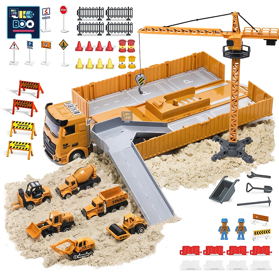 UKBOO Big Construction Rail Trucks Set with 1:64 Scale Mini Diecast Alloy Car Model Engineering Vehicles Carrier Truck Gifts Boy