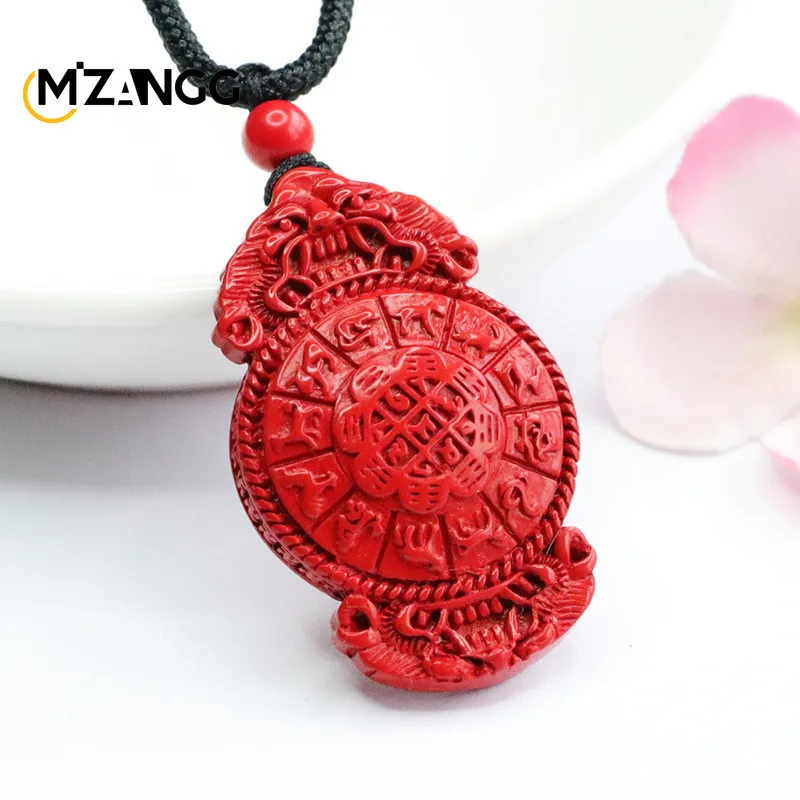 Naturalny czerwony piasek cynober dziewięć pałacu osiem trygramów wisiorek męski i damski Feng Shui naszyjniki moda biżuteria Amulet prezenty — zdjęcie 4