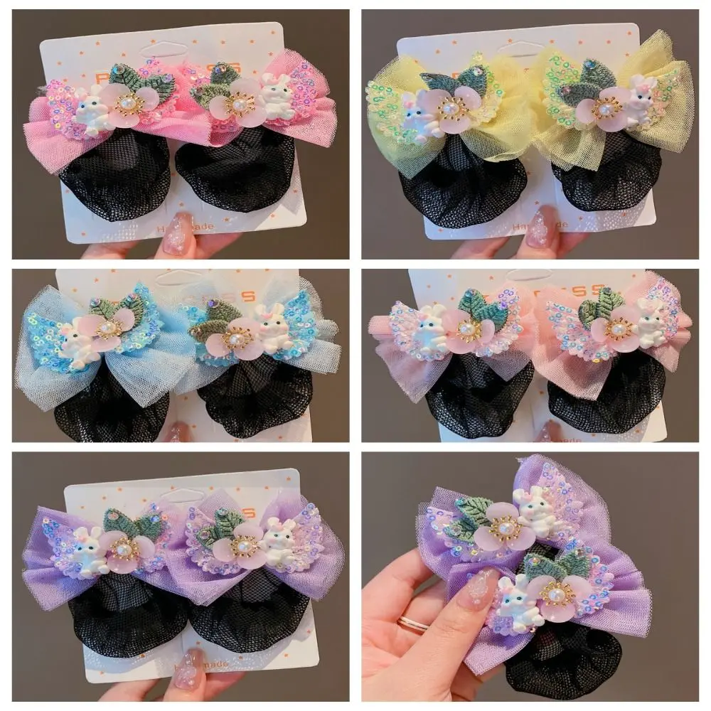 プリンセスヌードヘアネット,春のヘアクリップ,ウサギ,カラフルな弓,目に見えないメッシュ,スパンコール,誕生日パーティー
