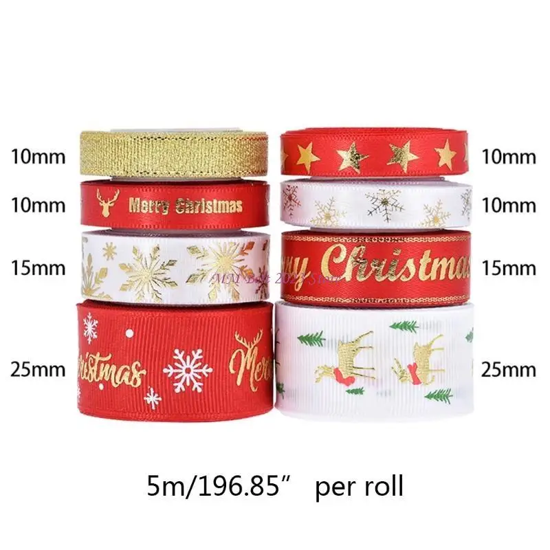 49ME 8 Patterns Ribbon Christmas Ribbon Printed Grosgrain Ribbon for Gift Wrapping Wedding Decoration Hair Bows DIY