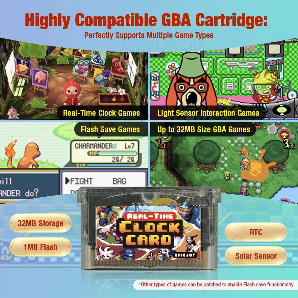 Carrello riscrivibile GBA RTC Flash da 32 MB 1 Mbit per GBA SP/GB Micro/DS/DS Lite/Game Boy Player
