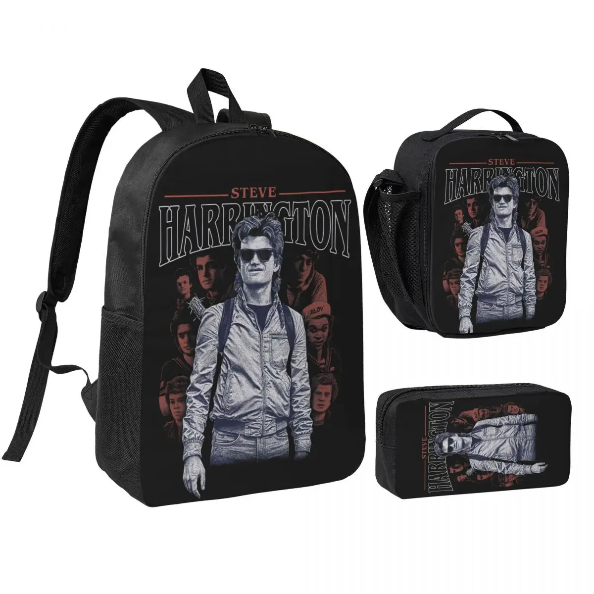 3pecs/set Steve Harrington 80s TV Show Vintage Fan Gif Backpack for Student Laptop Computer Shoulder Bag Lunch bag Pencil Case