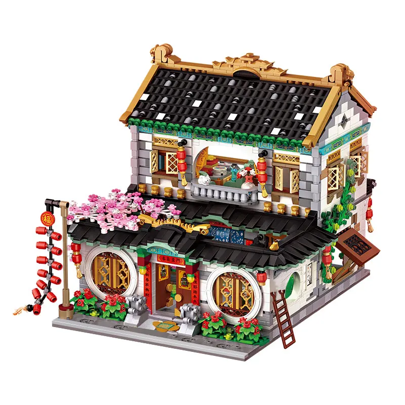 3425Pcs Quadrangle Dwellings Spring Festival Festive House Building Street View Model Adults MOC Modular Building Blocks Set Toy