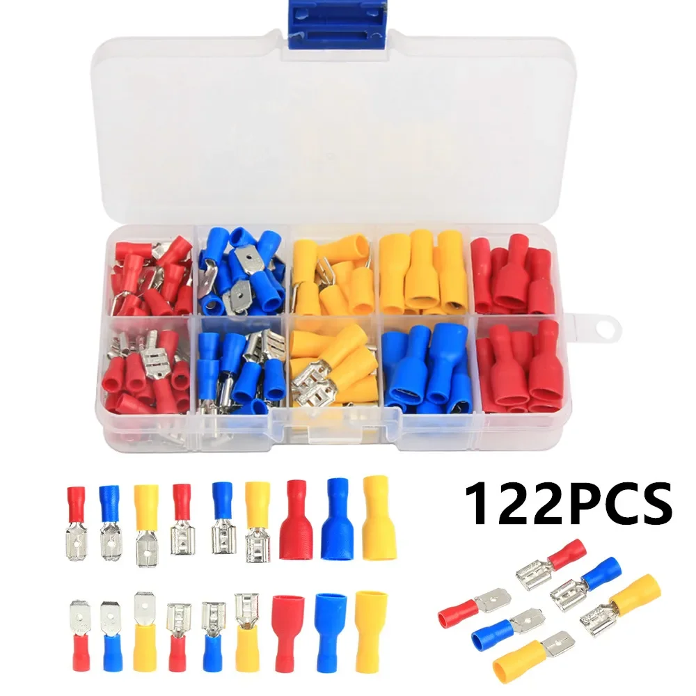 122PCS Insulated Female Male Terminal Spade joint Connector Crimp Terminas Connectors Cable Wire Connector Set