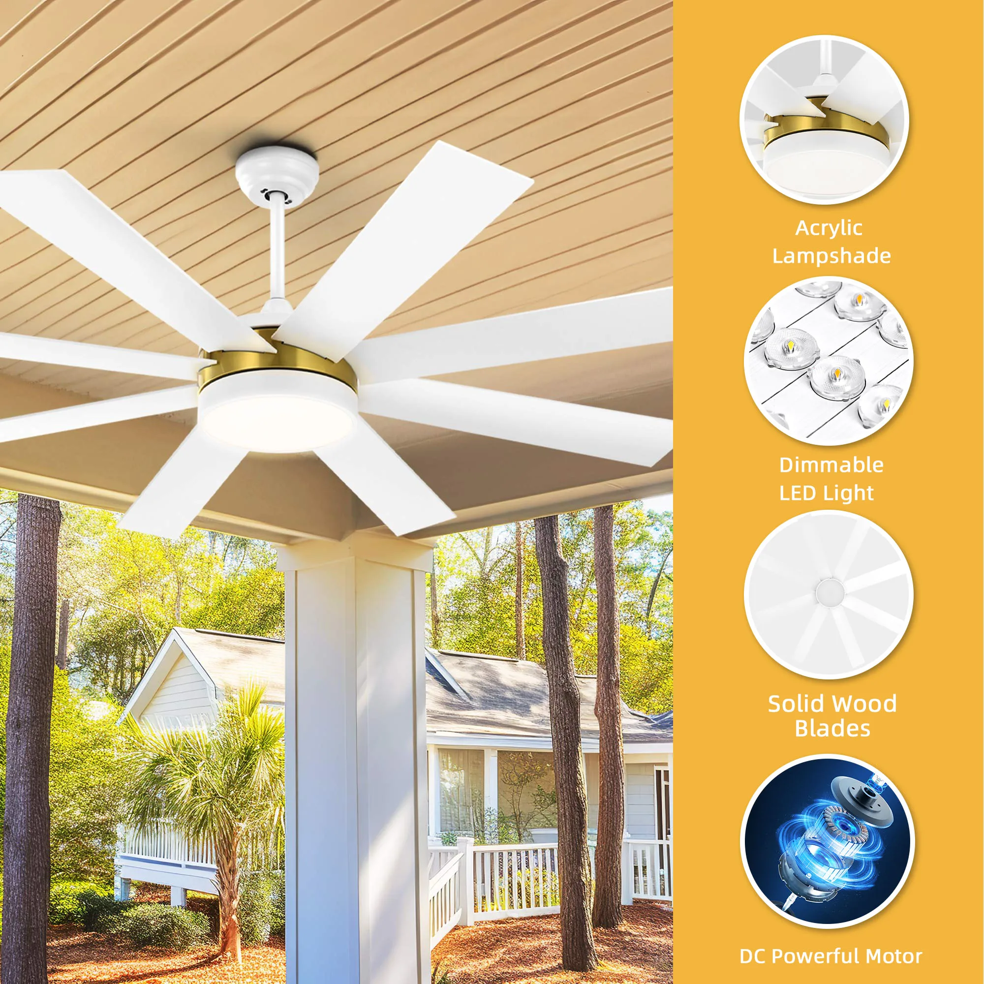 60 inch Ceiling Fan with Light and Remote/APP Control Modern Smart Ceiling Fan