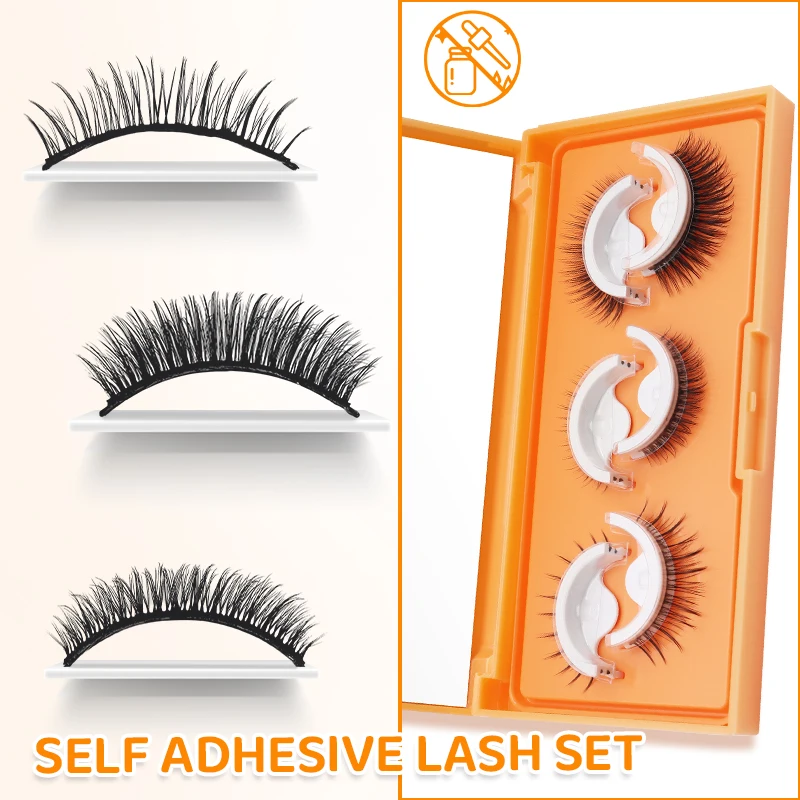 DINGSEN 3 Paar Wimpern ohne Kleber, natürliche Wimpern, wiederverwendbare Wimpern, selbstklebende Wimpern, Set, Manga-Wimpern, Make-up-Set – Detail 4