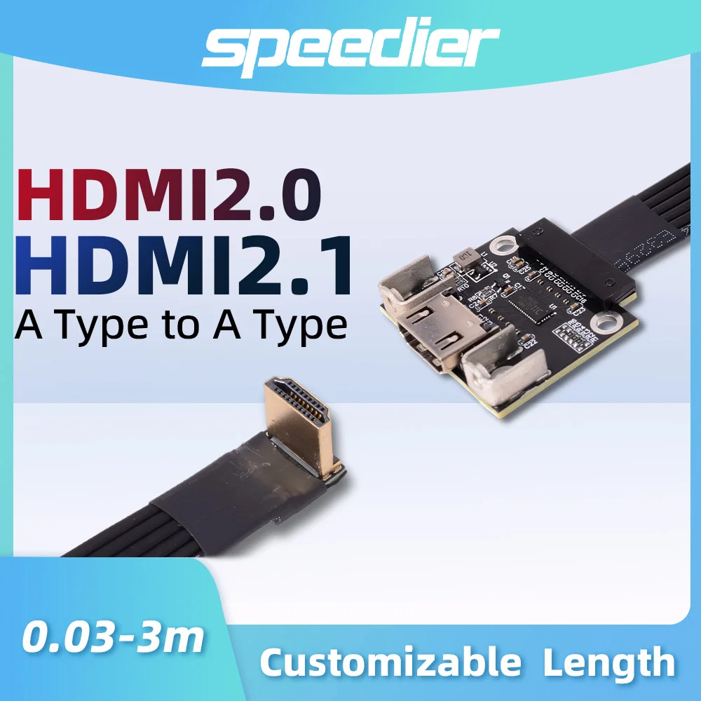 90 Degrees HDMI 2.0 2.1 A-Type  Male To Female Metal Shielded Flat Ribbon Video Extension Cable FPC FPV for 2K/240hz 4K/144