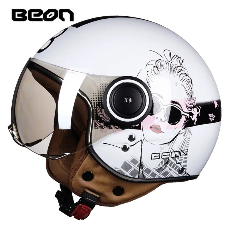 NONE Motorrad Helm 3/4 Open Face Vintage Casco Moto Männer Retro Moto Helm Sommer Roller Motorrad Reiten Helm Casque Moto 110B 7