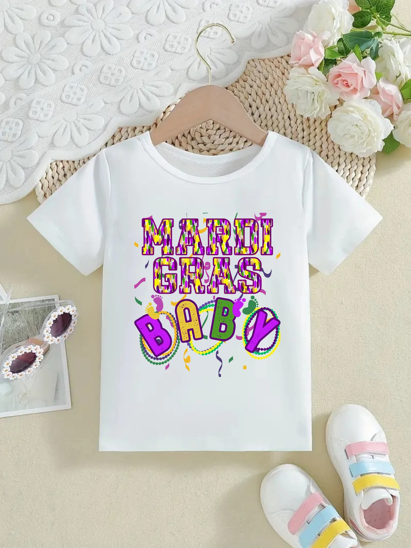 

Colorful Mardi Gras Baby Graphic Printed T Shirt Girls/Boys Mardi Gras Gift T-Shirt Kawaii Carnival Kids Clothes Toddler Shirt