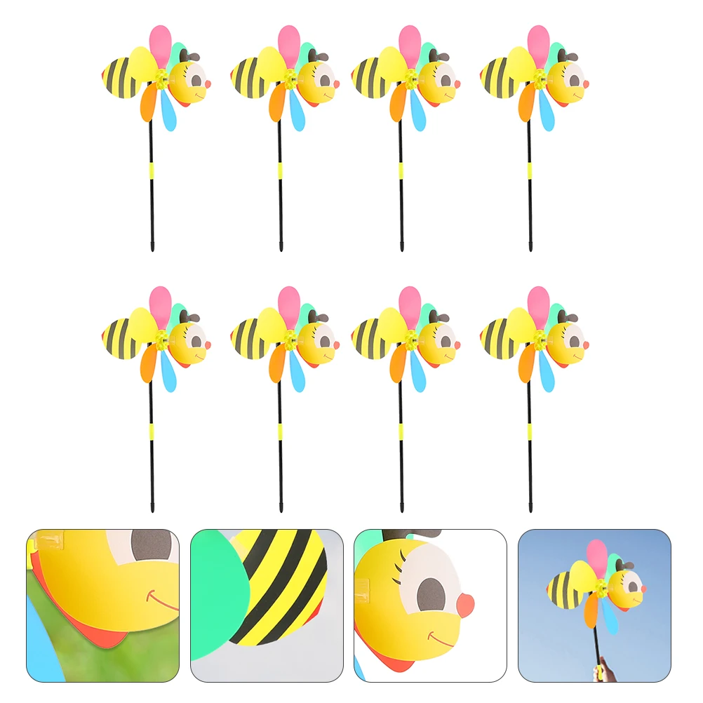 

8 Pcs Garden Ornaments Outdoor Three-dimensional Bee Windmill Decoration Premium Toy Pinwheels Yellow Plastic Toddler