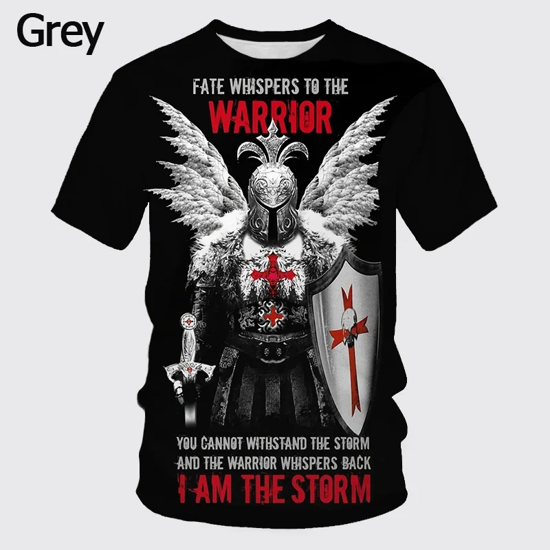 Knights Templar Graphic T Shirt For Men 3D God Wills It Print Tee Shirts Cruciata Teutonic Order T-shirt Cool Cross Short Sleeve