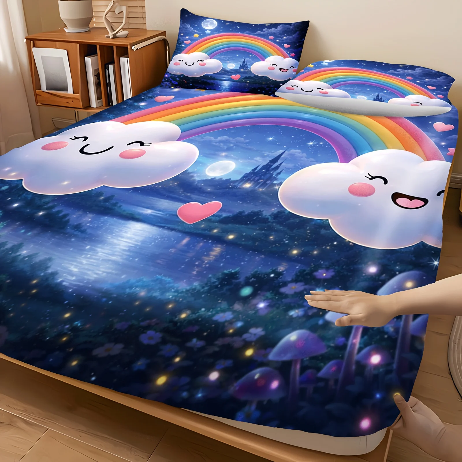 Rainbow Cloud Print Bedding Se - Baby Nursery Bedding ulasan dan harga