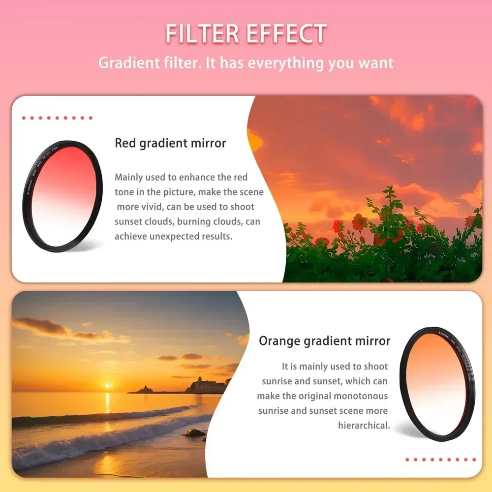 Gradient Gnd Filter 55 62 67 72 82 mm Gradient Red Orange Blue Grey For Camera Canon Lens M50 600d Nikon D5100 D5600 Sony A6000