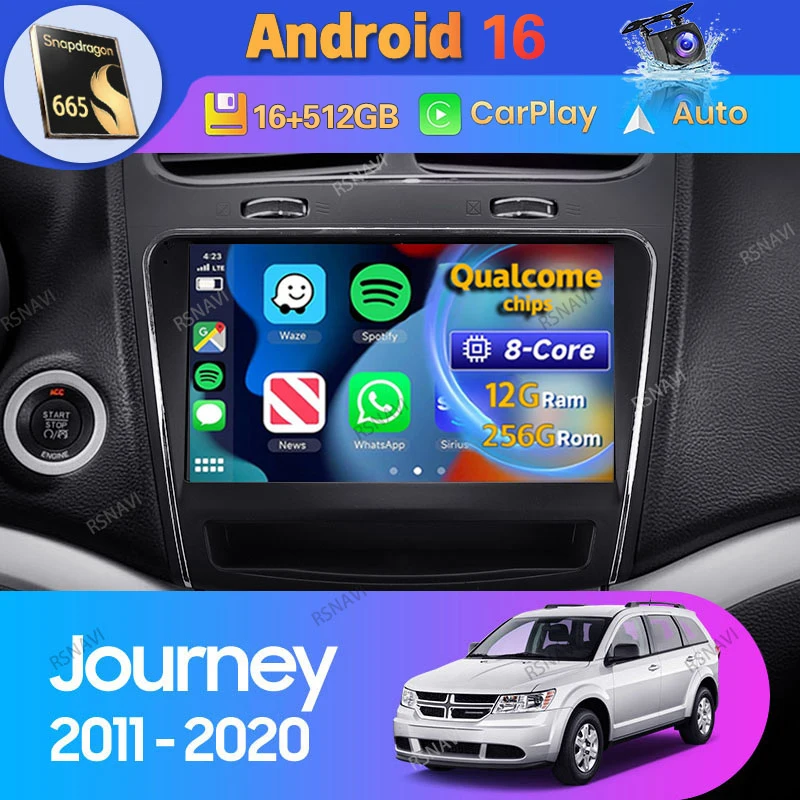 Radio Multimedia para Auto con Android 16 y Carplay para Dodge Journey JC 2011 2012 - 2020, Navegación, DSP, WIFI+4G, BT, Reproductor de Video Estéreo