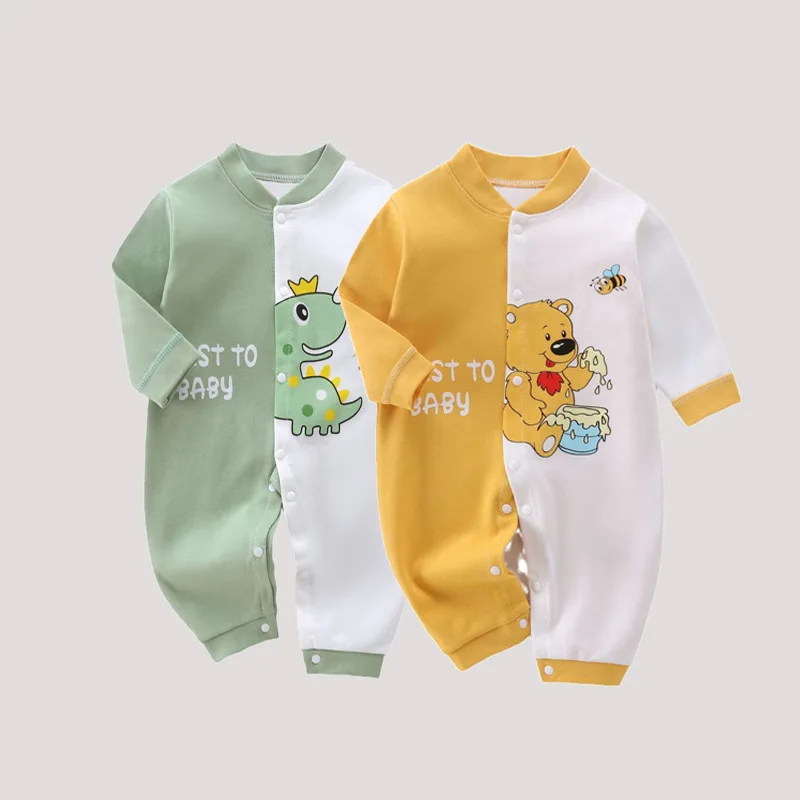 

Весенние детские комбинезоны для мальчиков и девочек 0-12 месяцев, хлопковые, с длинным рукавом, с мультяшным принтом, одежда для новорожденных