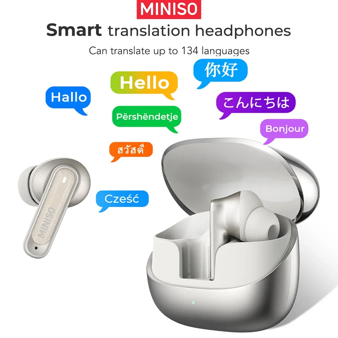 MINISO MS106 Bluetooth-наушники AI-переводчик Наушники TWS-вкладыши Беспроводные наушники Срок службы батареи 55 часов с шумоподавлением