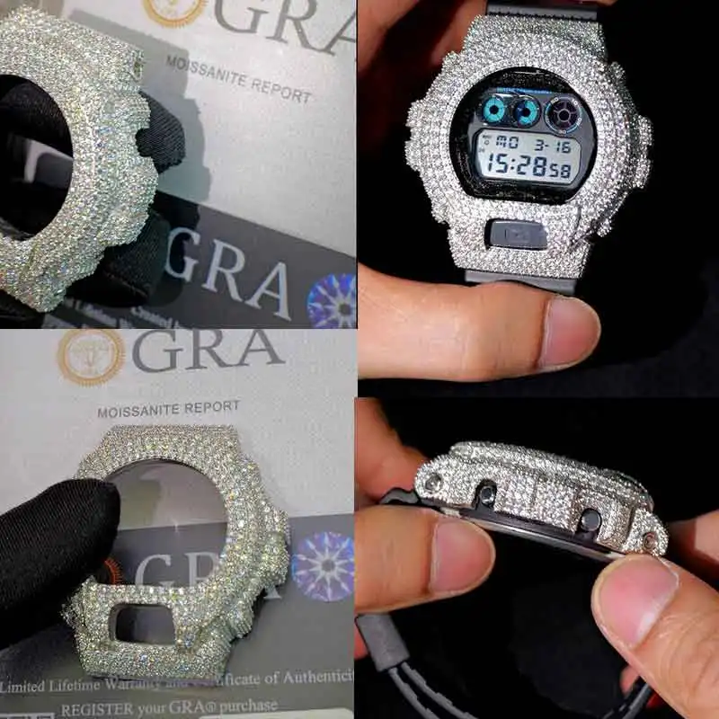 DW-6900 Series Moissanite Watch Case S925 Sterling Silver Iced Out Bezel For Men's Hip Hop Jewelry Watch Accessories image 4