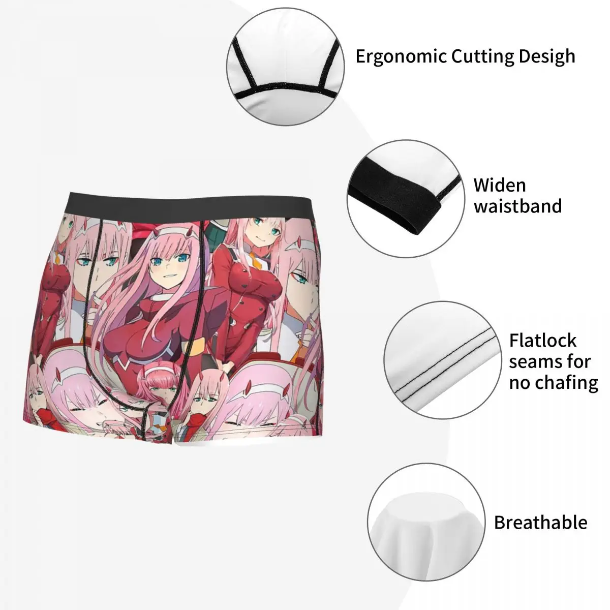 Zero Two Tribute Pattern Underpants Breathbale Panties Male Underwear Print Shorts Boxer Briefs