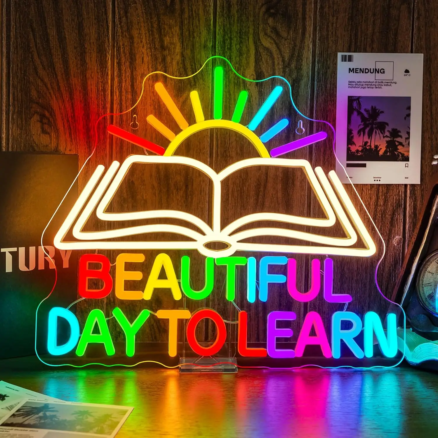 

"Beautiful Day To Learn" Neon Sign USB Powered LED Light for Reading Corner Classroom Study Room Library Bedroom Decoration Gift