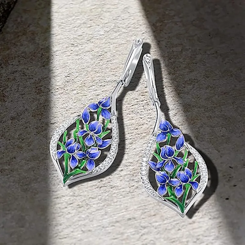 Gorgeous 925 Sterling Silver Water Drop Shape Blue Cubic Zircon Earrings for Women Evening Elegant Accessories Classic Jewelry