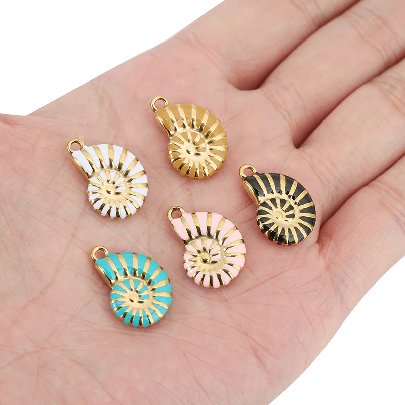 4pcs Stainless Steel Colorful Conch Charm Summer Blue Ocean Enamel Pendant for DIY Necklace Bracelet Jewelry Making Accessories view 6