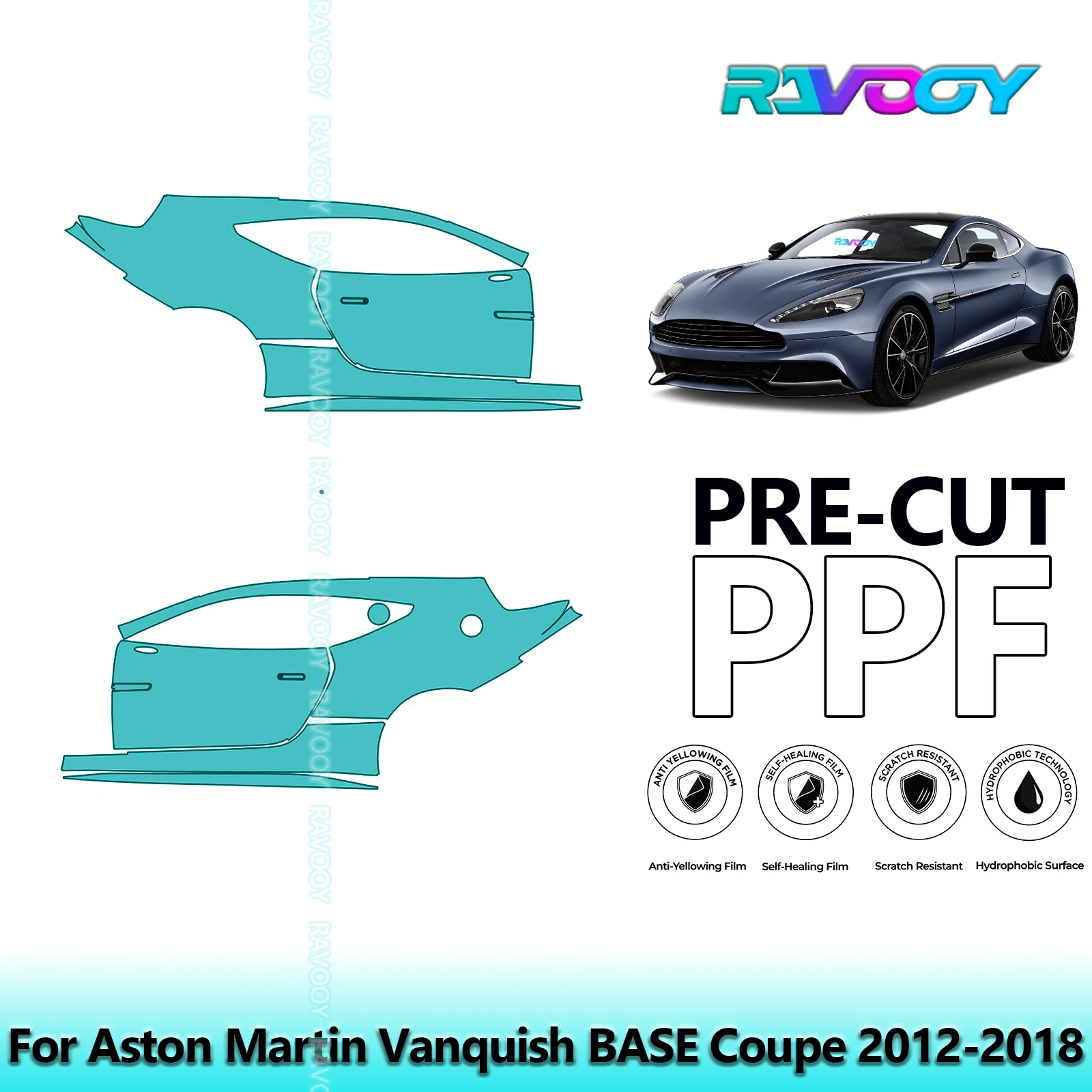 

For Aston Martin Vanquish BASE Coupe 2012-2018 8.5mil Pre-Cut PPF Door & A/B Pillar Kit TPU Paint Protection Film Set