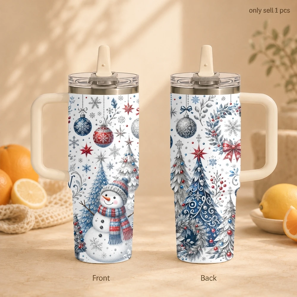 Christmas Tree Snowflake Vacuum Flasks 40oz Thermal Tumbler with Handle Stainless Steel Vacuum Insulated Water Portable Mug Cup