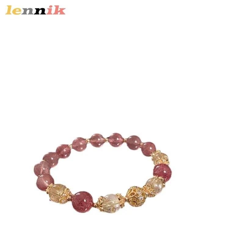 سوار كوارتز فراولة للنساء، خرز جذب الثروة الجمالية الرائعة، مجوهرات نجاح الوظيفي لزهر الخوخ لصديقتك