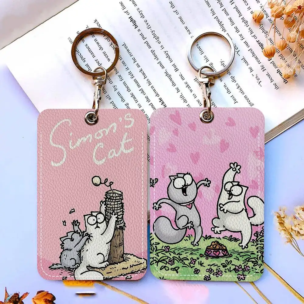 

Прямоугольный брелок-держатель для карт Cute-S-Simons-Cat, держатель для бейджей и кредитных карт, держатель для студенческих удостоверений, чехол для проездных на автобус
